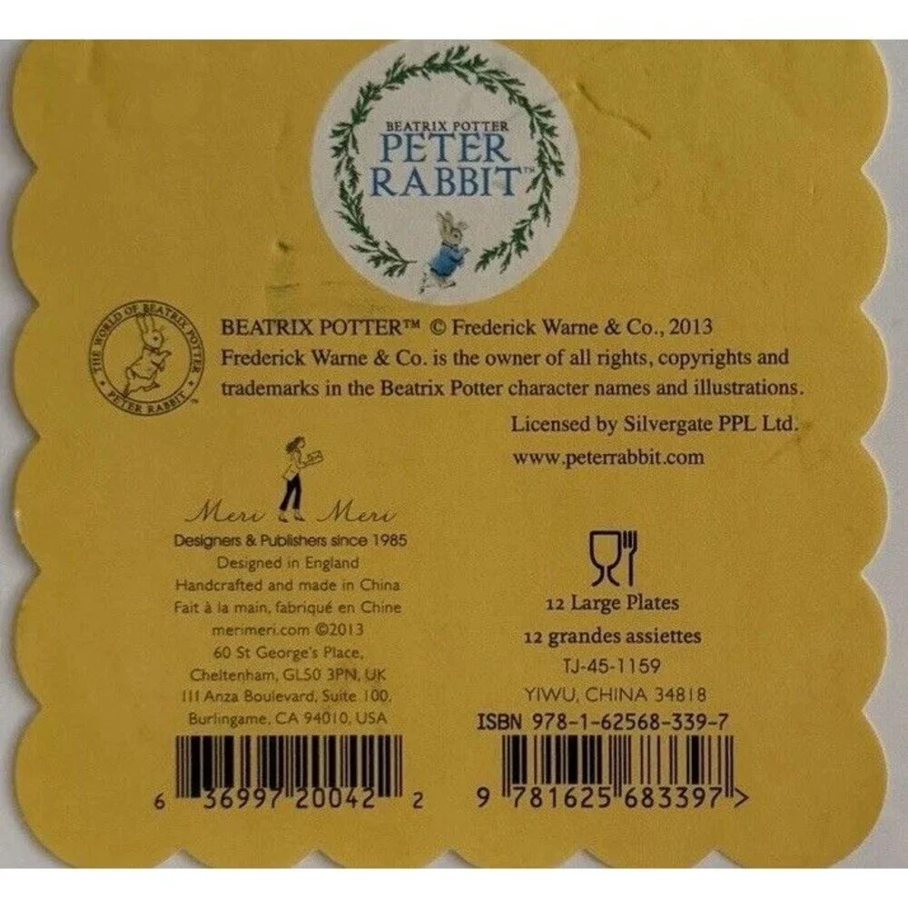 Meri Meri Beatrix Potter Peter Rabbit Paper Plates Scallop 12 Cupcake Picks (24)